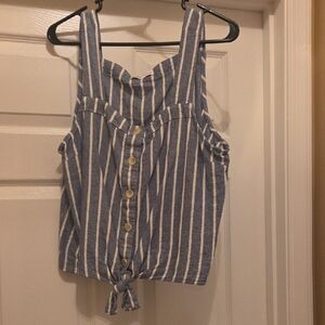 Blue and White Striped Button-Up Tank Top